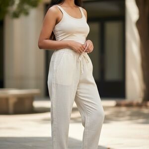 Talbots White Linen Wide Leg Pants